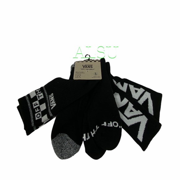 VANS Men’s Crew 2 pack Socks Black, size 9-13 - Picture 7 of 8